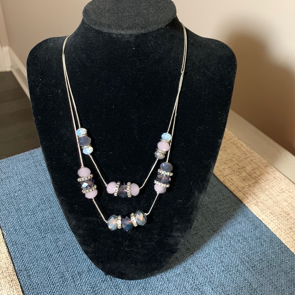 Blue/pink beaded necklace